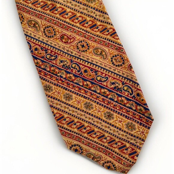 Vintage Pulitzer Tie Makers Grodins Genuine 100% Silk Wide Yellow Paisley - Picture 1 of 6